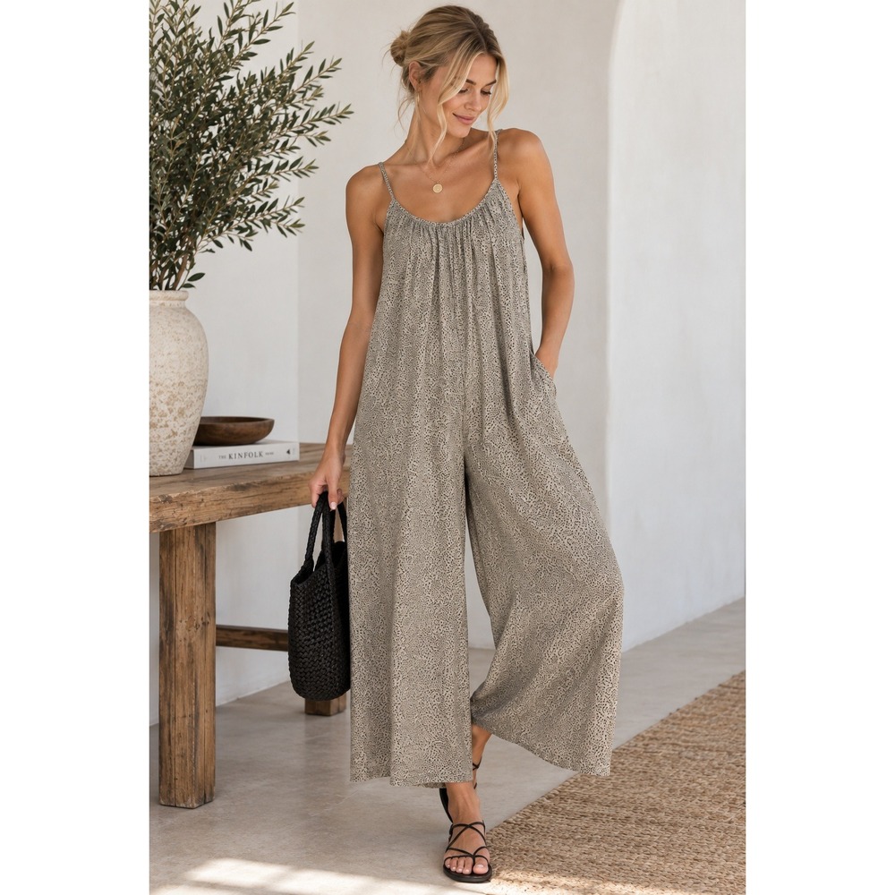 No.6 Store Ida Silk Jumpsuit Animal Print Wide‎ Leg Cropped Small Designer